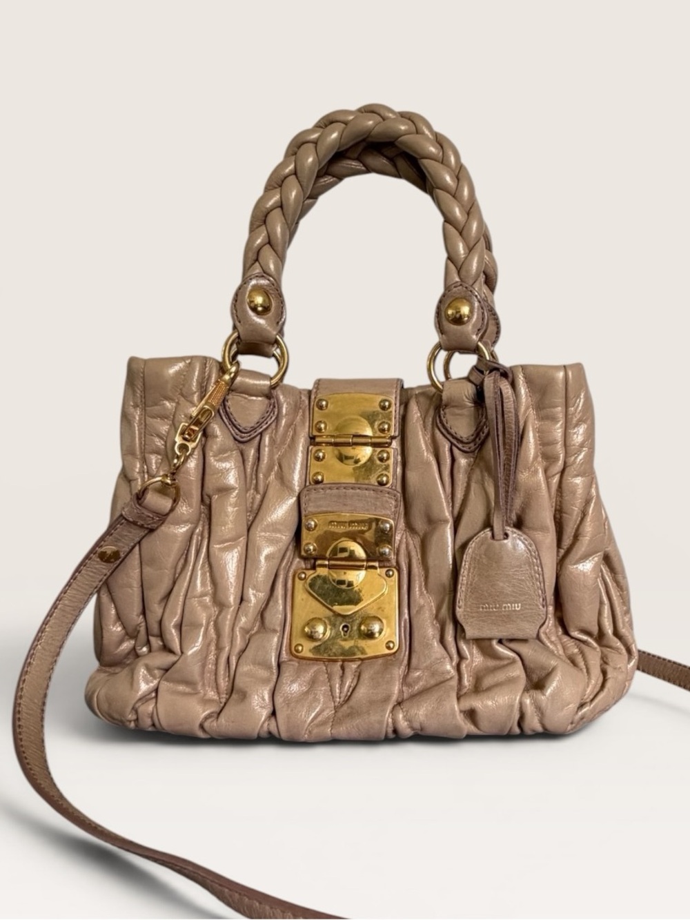 Miu Miu Matelassé Coffer Bag Metallic Rose Gold Leather Y2K